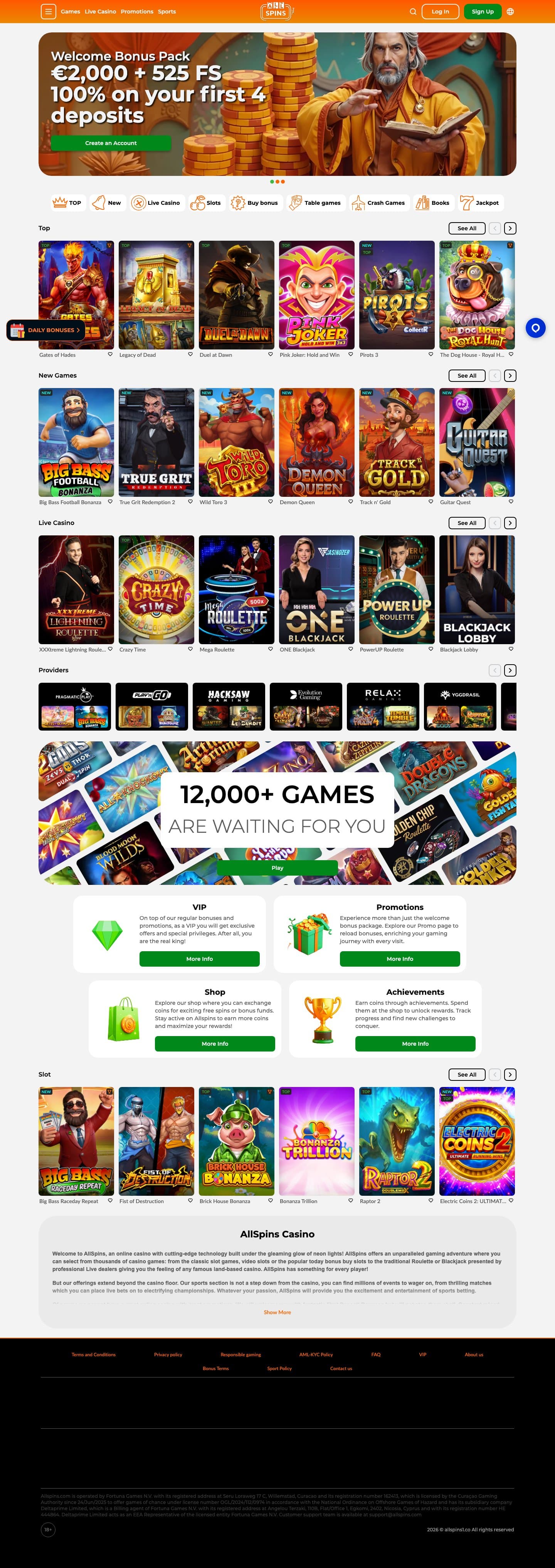 AllSpins Casino screenshot