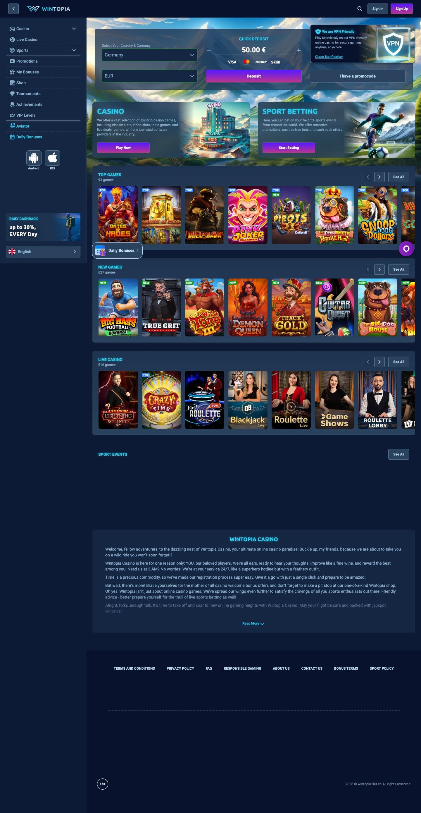 Wintopia Casino screenshot