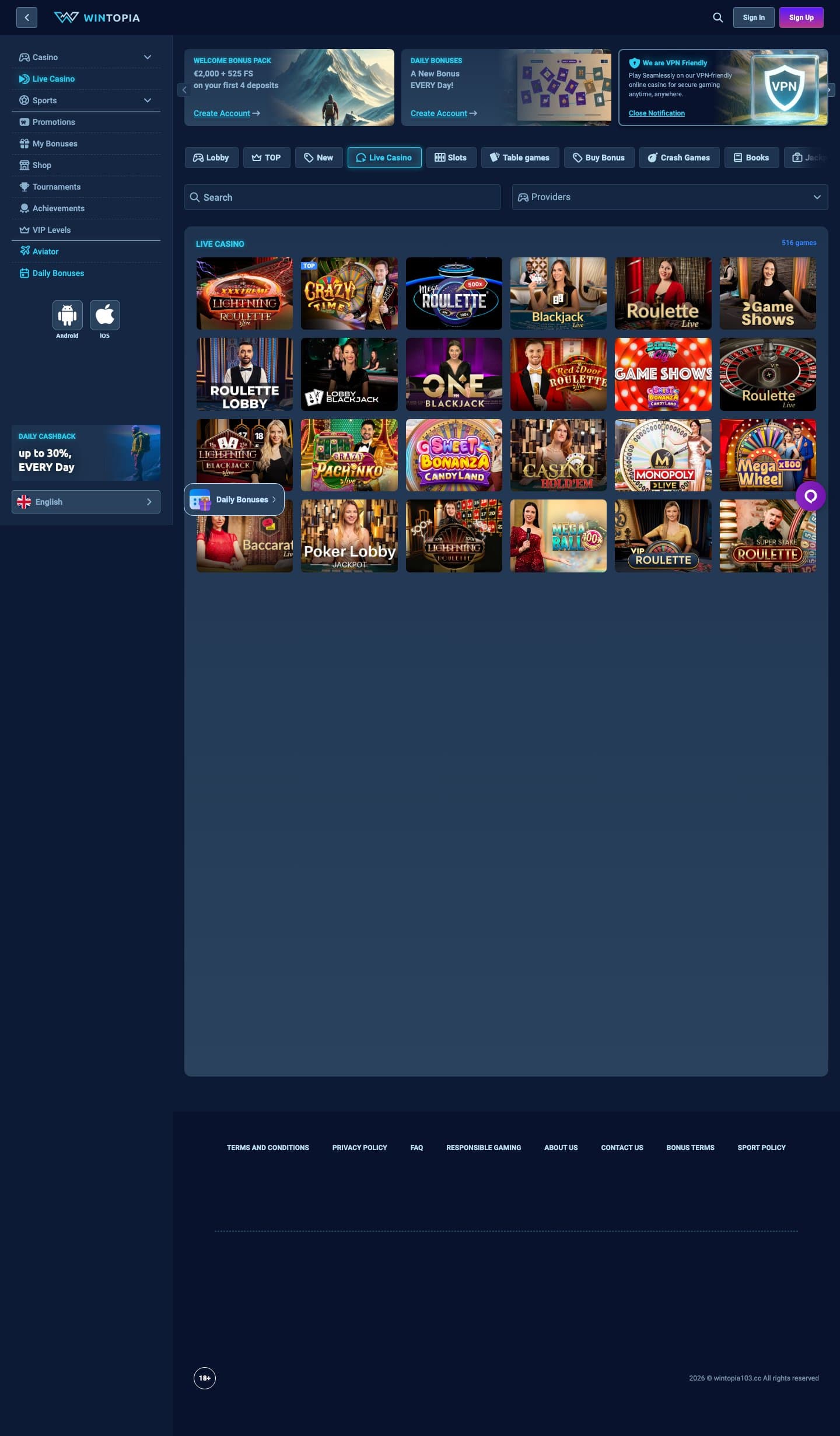 Wintopia Casino screenshot