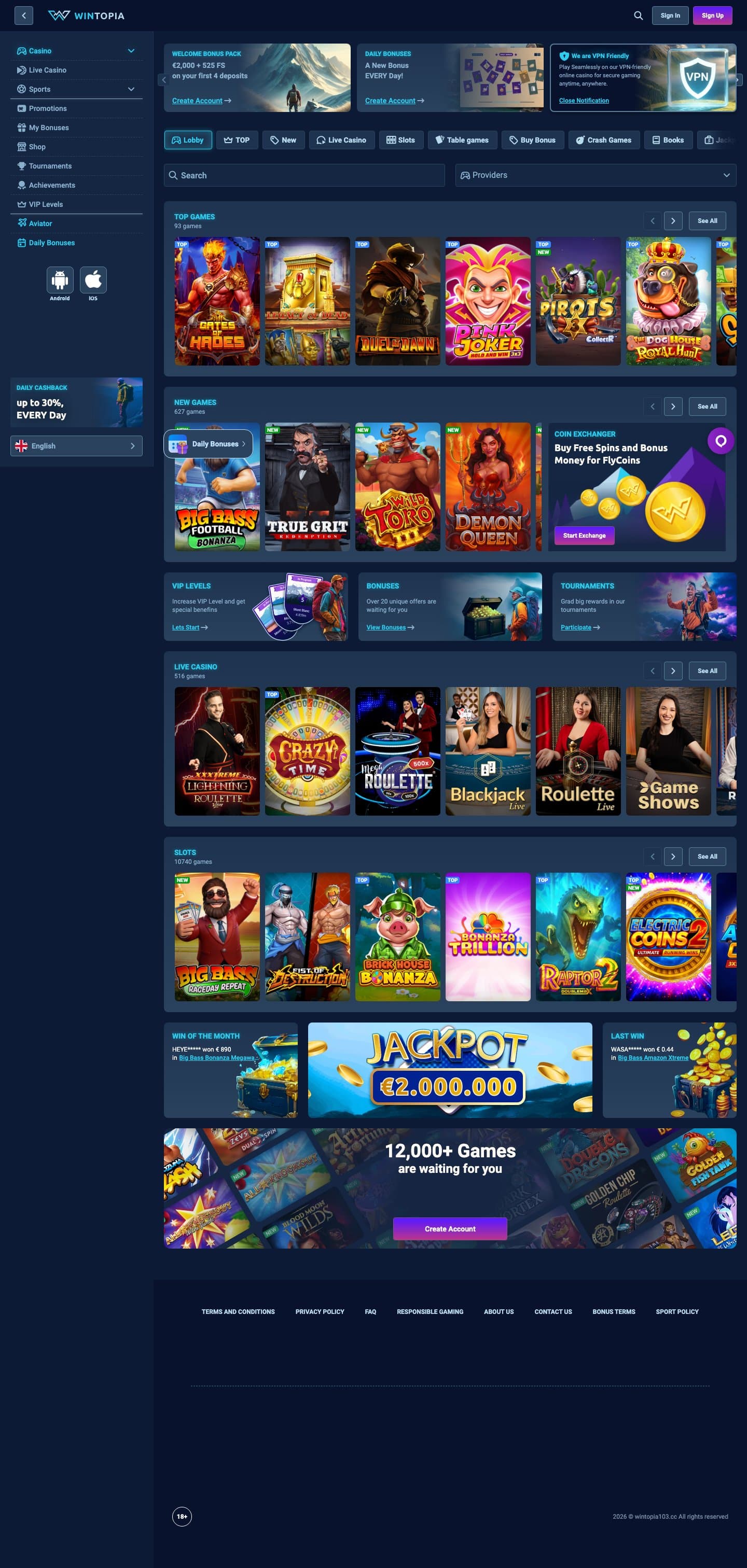 Wintopia Casino screenshot